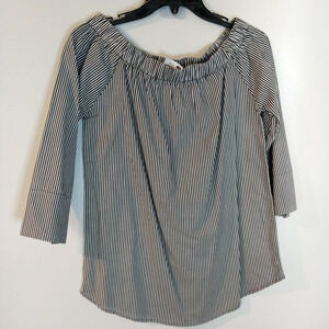Heart & Hips Shirt Womens Small‎ Stripe Blouse Black White / #3138